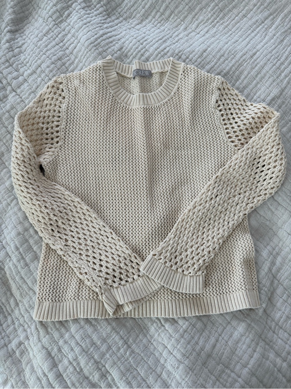 J. Crew Cream Open-Knit Crewneck Sweater GUC 1469